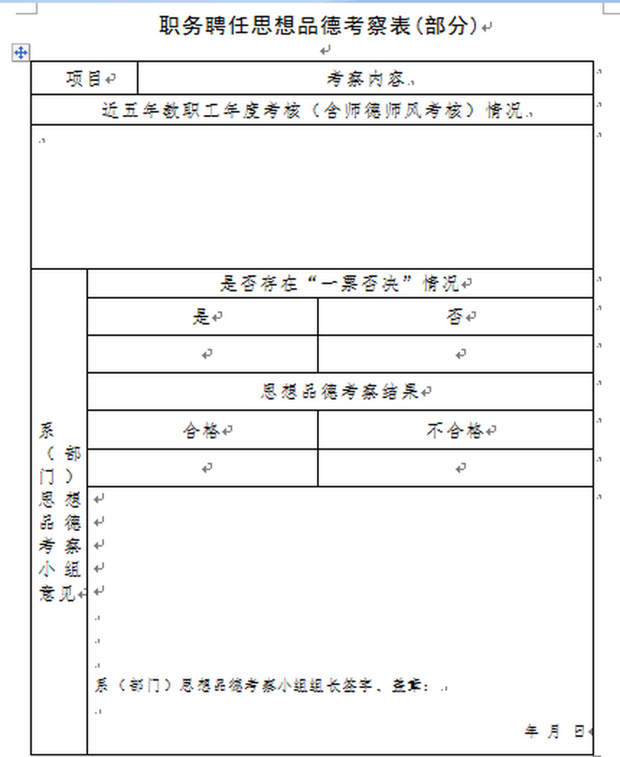 II-6-20 职务聘任思想品德考察表部分内容截图